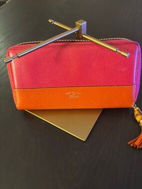 Gucci Two-Tone Pink and Orange Leather Zip Wallet